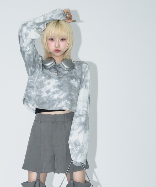 tシャツ タイダイ柄 ロングタイ付き ワンショルダートップス GH25s100「Girlyhalo」 レディース LADY LIKE tシャツ タイダイ柄シアートップス レディース