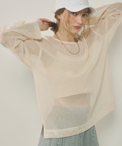 tシャツ リボンメッシュシャツ レディース Unitage tシャツ リボンスリーブメッシュトップス レディース