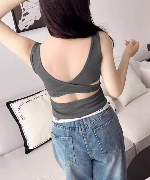 タンクトップ ノースリーブ カップ付きタンクトップ背中あきブラトップ レディース | miniministore | 03
