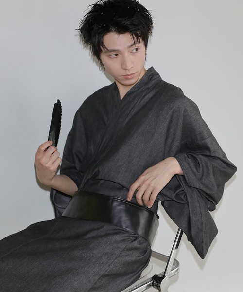 浴衣　二部式　作り帯ち付き　デニム　ネイビー　L〜LL 浴衣 デニム浴衣2点セット 帯 男性浴衣 メンズ : ZOZOTOWN Yahoo