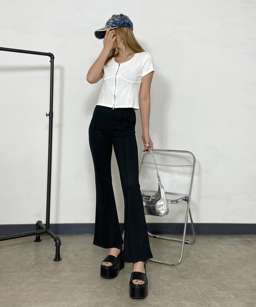 non-hedge tシャツ フロントダブルジップショート丈トップス