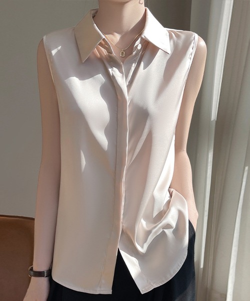 DAY CLOSET ブラウス シャツ レディース きれいめサテン風ノースリーブ