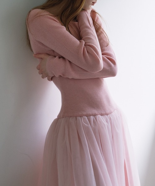 値下☆ ハニーミーハニー ニットワンピ HONEY MI HONEY｜puff sleeve rib knit one-piece｜パフスリーブの