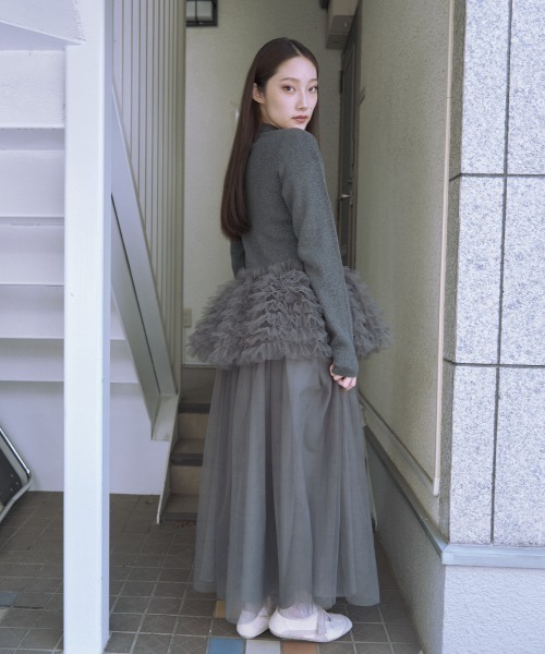 ハニーミーハニー リボンニット グレー HONEY MI HONEY（ハニーミーハニー） ワンピース rib knit volume