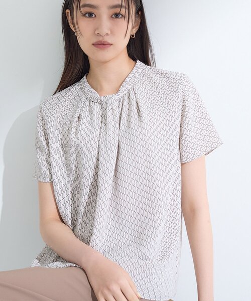 ブラウス シャツ 「接触冷感／UVケア」モノグラムボウタイブラウス レディース