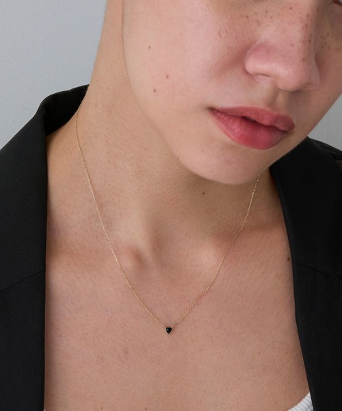 JUPITER ネックレス 「K10」ハートモチーフ天然石ネックレス/オニキス