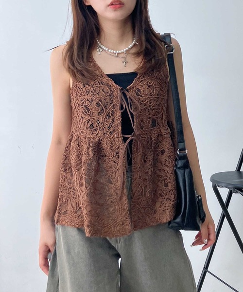 AS KNOW ベスト ジレ ○フロントダブルリボン ぺプラムベスト