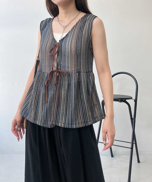 ベスト ジレ ●フロントダブルリボン ぺプラムベスト レディース