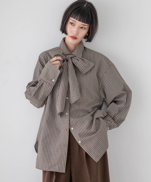 ブラウス シャツ ビックボウタイチェックシャツ  573050 レディース