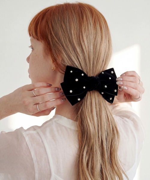 GOLDY（ゴールディ） ヘアクリップ 「GOLDY」ビジューベロアリボン