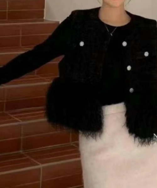 deux amour ベスト ジレ 裾ファーツイードベスト レディース