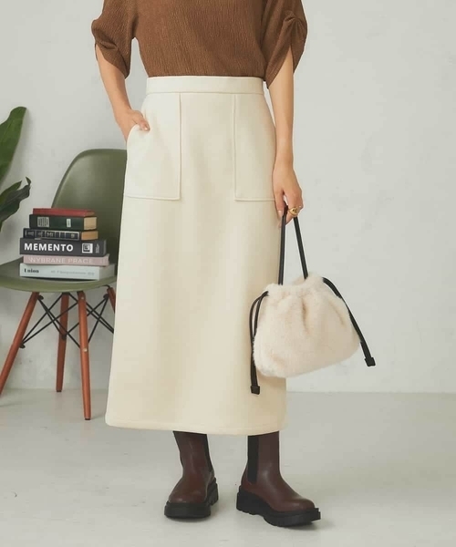 a.v.v（アー・ヴェ・ヴェ） スカート 「ストレッチ/洗える」フェイク