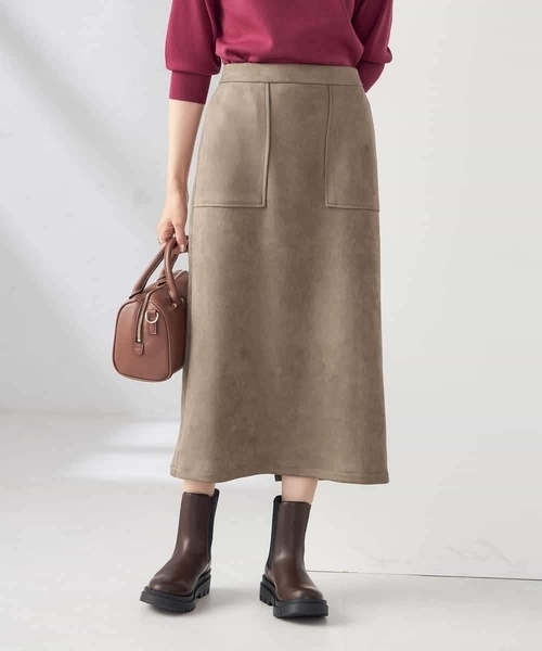 a.v.v スカート 「ストレッチ/洗える」フェイクスエードナロースカート