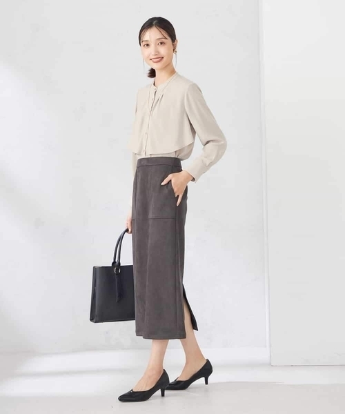 a.v.v スカート 「ストレッチ/洗える」フェイクスエードナロースカート