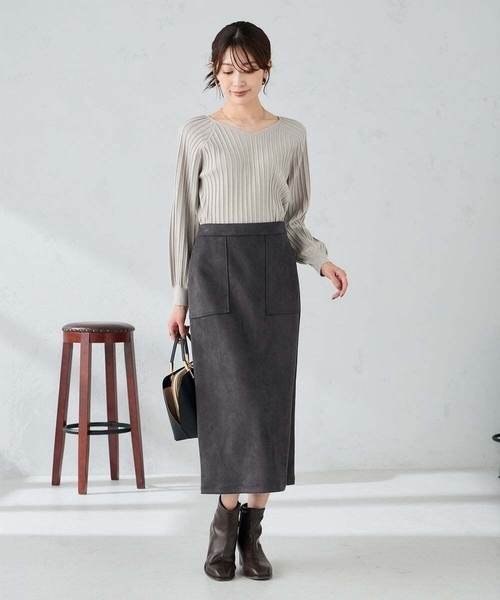 a.v.v（アー・ヴェ・ヴェ） スカート 「ストレッチ/洗える」フェイク