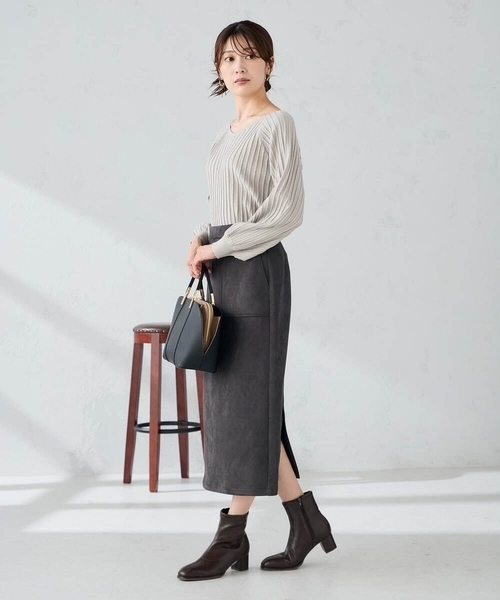 a.v.v（アー・ヴェ・ヴェ） スカート 「ストレッチ/洗える」フェイク