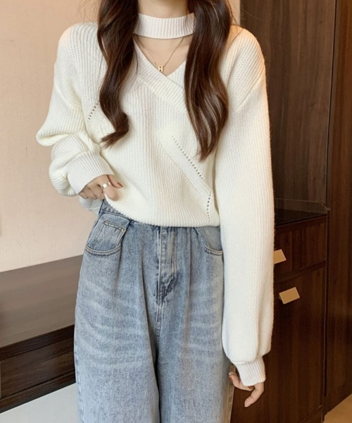 SEU ニット セーター チョーカーネックニットプルオーバー 長袖