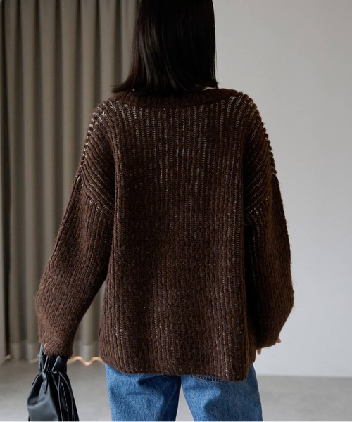 美品♡オーバーサイズニット ブラウン ポケット ニット セーター オーバーサイズ畦編みVネックニット