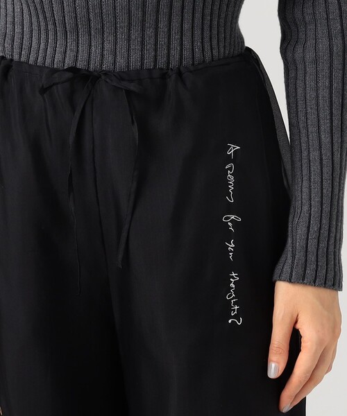 ワイドパンツ パンツ メッセージエンブロイダリー ドローストリングパンツ レディースの画像