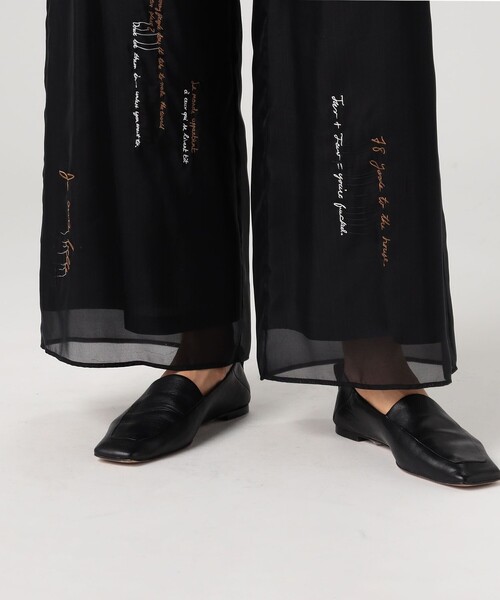 ワイドパンツ パンツ メッセージエンブロイダリー ドローストリングパンツ レディースの画像