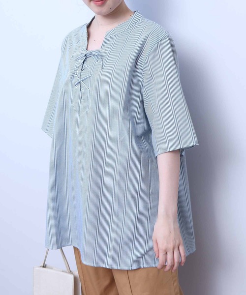「MB mint breeze」 半袖ブラウス 4L ベージュ レディース_画像6