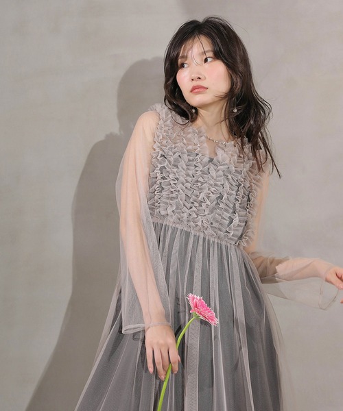 Kana ドレス チュール ロング フリル Aライン ワンピース ドレス 2点