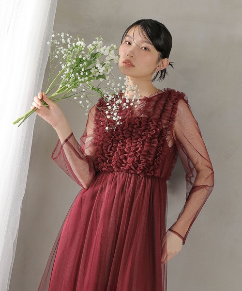 Kana ドレス チュール ロング フリル Aライン ワンピース ドレス 2点