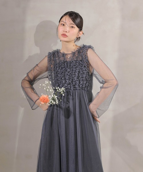 Kana ドレス チュール ロング フリル Aライン ワンピース ドレス 2点