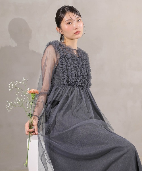 kana カナ チュールドレス お呼ばれドレス Kana パーティードレス ドレス チュール ロング フリル Aライン
