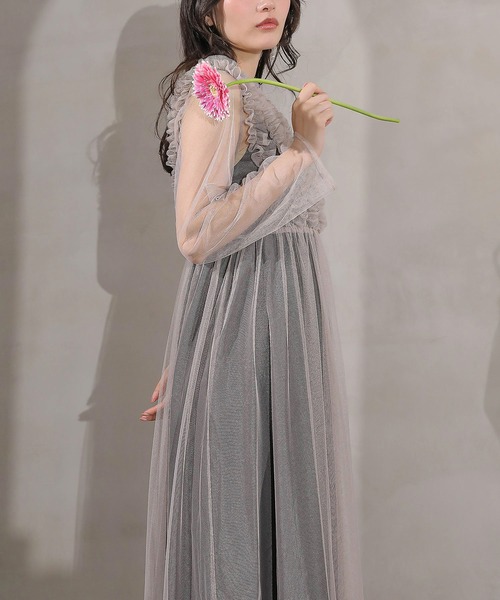 Kana ドレス チュール ロング フリル Aライン ワンピース ドレス 2点