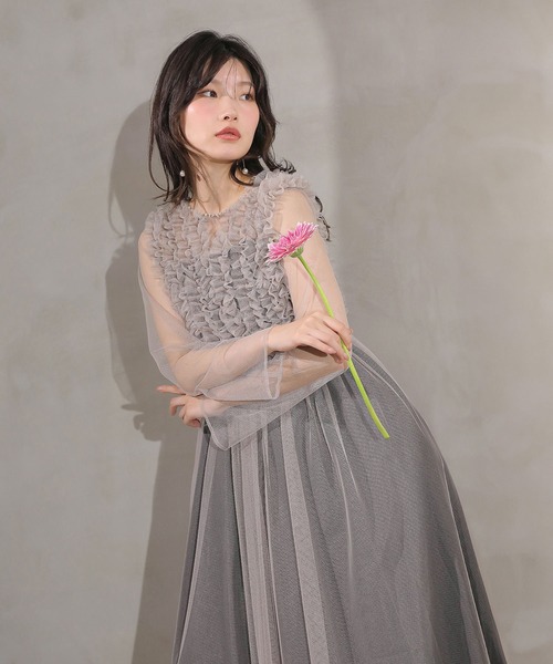 Kana ドレス チュール ロング フリル Aライン ワンピース ドレス 2点