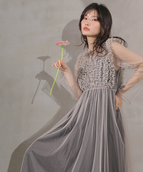 Kana ドレス チュール ロング フリル Aライン ワンピース ドレス 2点