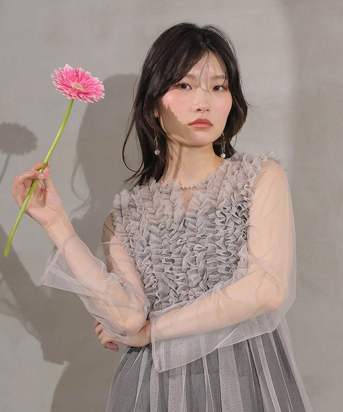 Kana ドレス チュール ロング フリル Aライン ワンピース ドレス 2点