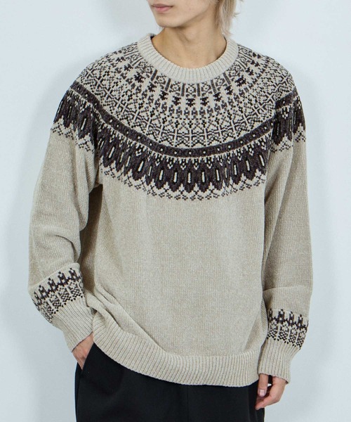 NAVY セーター ニット トロリ求心柄モールニットプルオーバー メンズ