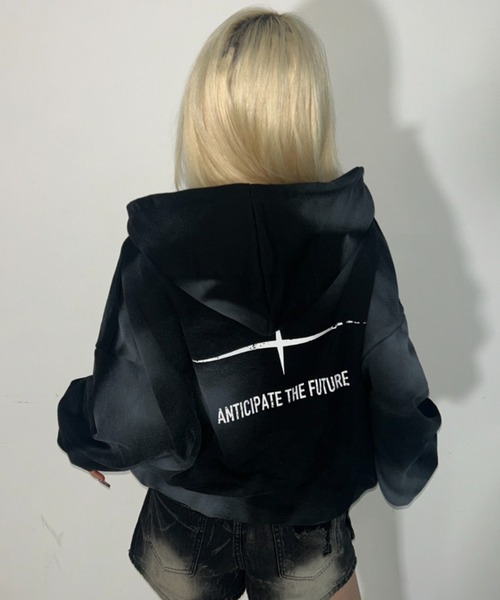 パーカー A'GEM/9 × .kom 「ARULE/アルール」Spray Zip Hoodie/スプレージップアップパーカー レディース メンズの画像