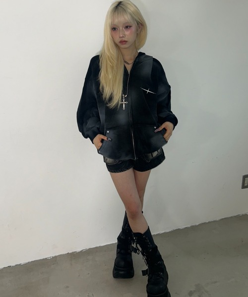 パーカー A'GEM/9 × .kom 「ARULE/アルール」Spray Zip Hoodie/スプレージップアップパーカー レディース メンズの画像
