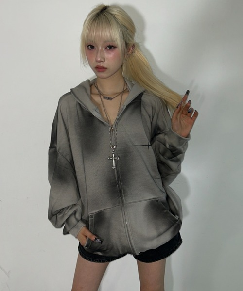 パーカー A'GEM/9 × .kom 「ARULE/アルール」Spray Zip Hoodie/スプレージップアップパーカー レディース メンズの画像