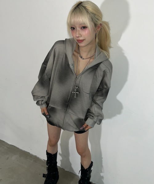 パーカー A'GEM/9 × .kom 「ARULE/アルール」Spray Zip Hoodie/スプレージップアップパーカー レディース メンズの画像
