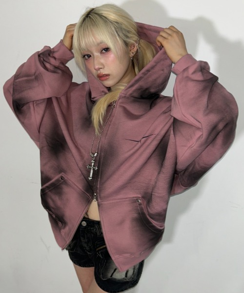 パーカー A'GEM/9 × .kom 「ARULE/アルール」Spray Zip Hoodie/スプレージップアップパーカー レディース メンズの画像