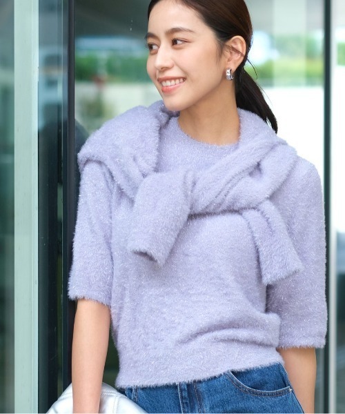 「Mystrada」 半袖ニット 38 パープル レディース_画像2