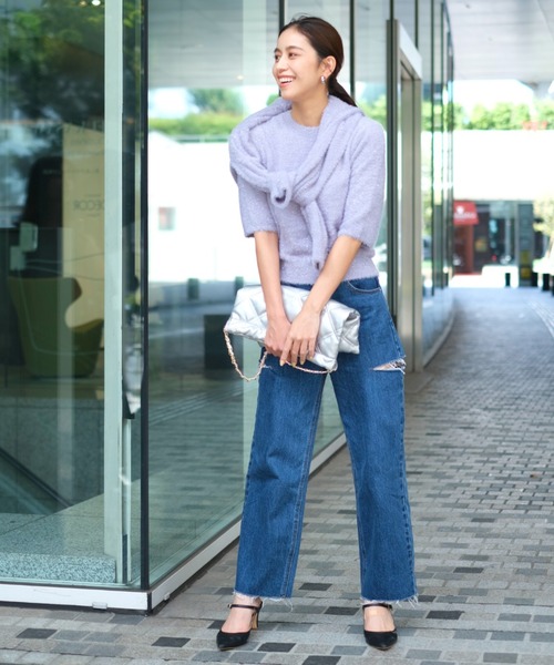 「Mystrada」 半袖ニット 38 パープル レディース_画像6