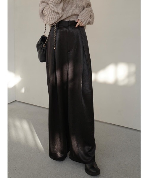 amel（エイメル） パンツ サテンタックパンツ / ブラック レディース
