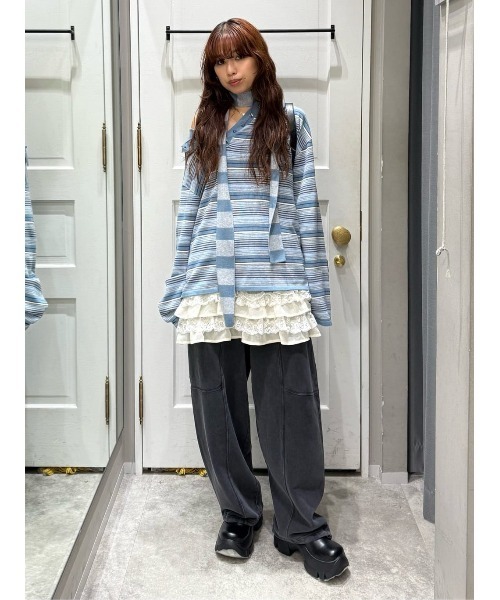 ニット/セーター ASYMMETRY KNOT SLEEVE KNIT SLY（スライ） ニット セーター HG KNIT ASYMMETRY TOPS ハイゲージ
