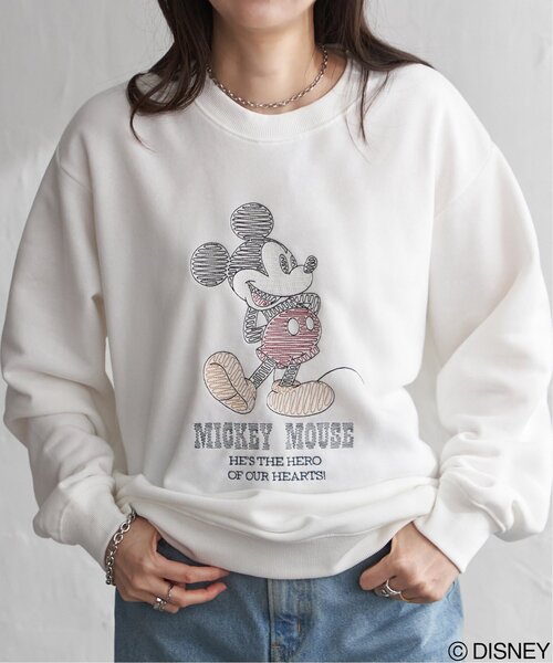 ディズニー スウェット 裏起毛 長袖 ミッキー ビッグサイズ 白 秋 冬 Disney（ディズニー） トレーナー スウェット ミッキーマウス 裏起毛