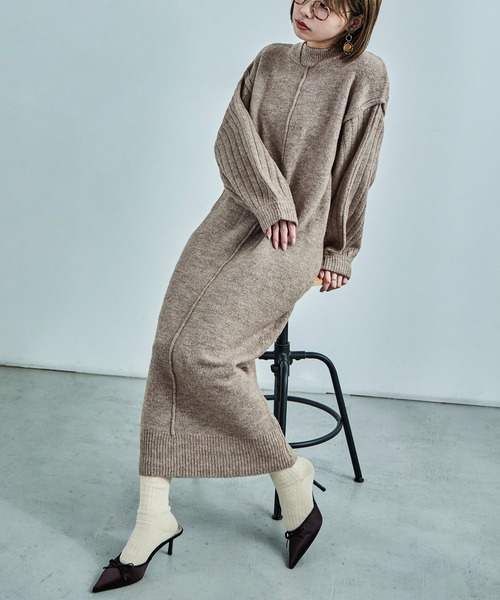 「Fashion Letter」 ニットワンピース M グレイッシュベージュ レディース_画像2