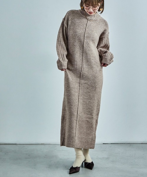 「Fashion Letter」 ニットワンピース M グレイッシュベージュ レディース_画像5