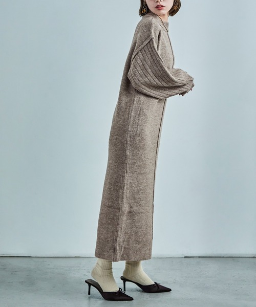 「Fashion Letter」 ニットワンピース M グレイッシュベージュ レディース_画像7