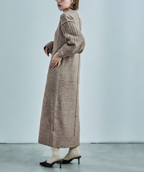 「Fashion Letter」 ニットワンピース M グレイッシュベージュ レディース_画像9