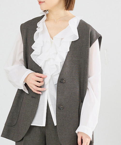 IENA（イエナ） ブラウス シャツ レーストリムフリルブラウス