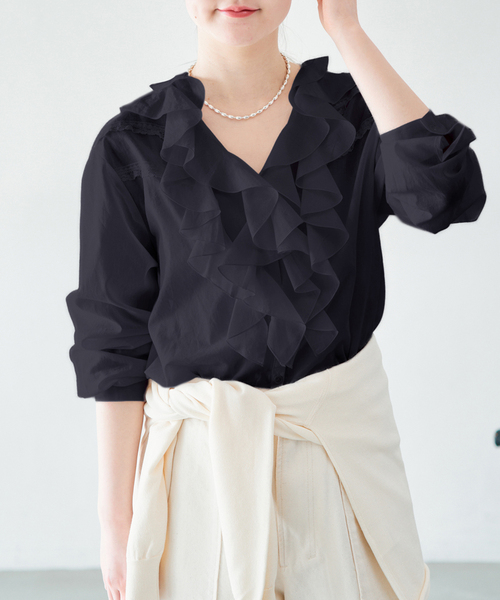 IENA（イエナ） ブラウス シャツ レーストリムフリルブラウス